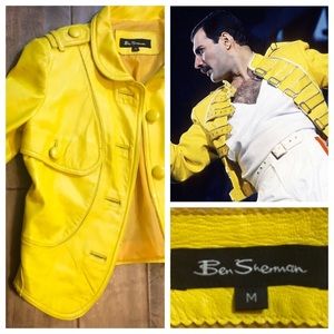 Ben Sherman Yellow Leather Biker Jacket Size M